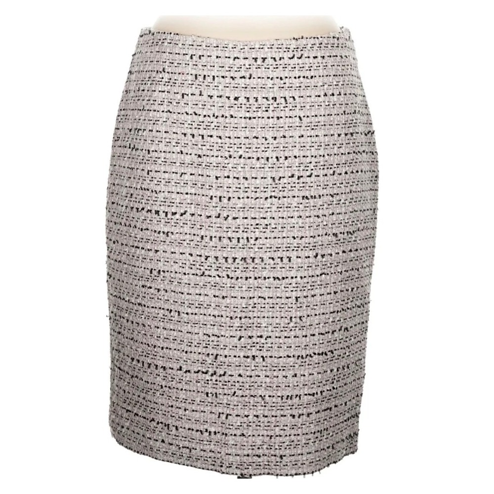 Karl Lagerfeld Pencil Skirt Womens 4 Pink Tweed Cotton Wool Metallic Zip Back